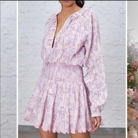 NEW House Of Harlow 1960 Lilac 100% Rayon Gauze Tiered Flowy Summer Dress Sz XS - Picture 2 of 12